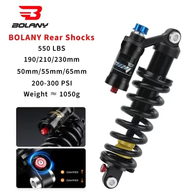 Bolany 190/210/230mm mtb bicicletas suspensão traseira choque 6066 liga ajustável mola de bobina para downhill/bicicletas de montanha elétricas