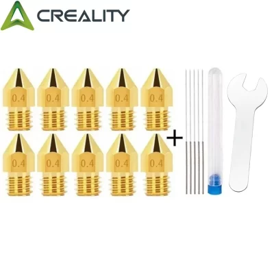 Creality 10 peças bicos de latão para impressora 3d mk8, 0.2/0.3/0.4/0.6/0.8/1.0mm, extrusora ender 3, bicos de aço inoxidável para impressoras 3d