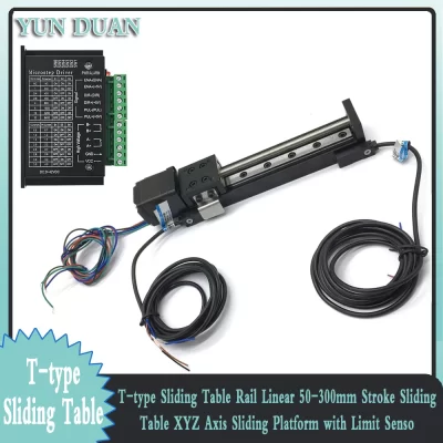 T-Type Mesa Deslizante Trilho Linear com Sensor de Limite, Stroke Sliding Table, Stepper Motor Driver, Eixo XYZ, 50-300mm, TB6600 Kit