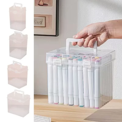 Portátil plástico marcador caneta organizador, transparente multi-slot mesa caneta titular, Handheld impermeável marcador caixa de armazenamento para estudantes