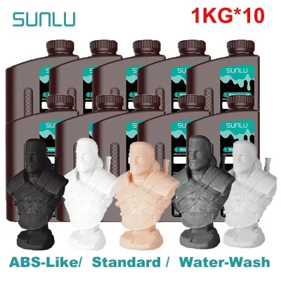 Sunlu resina 3d tipo abs/padrão/lavagem de água, 10kg, 405nm, resina uv para a maioria dos materiais de impressora 3d sla/dlp/lcd, sensível ao uv, 1kg