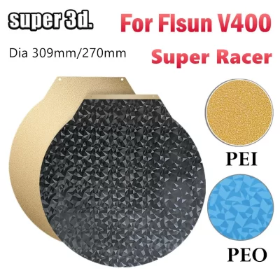 Placa peo redonda para flsun v400 sr pei, folha de aço magnética dupla face, placa de construção de impressora 3d para v400 flsun super racer
