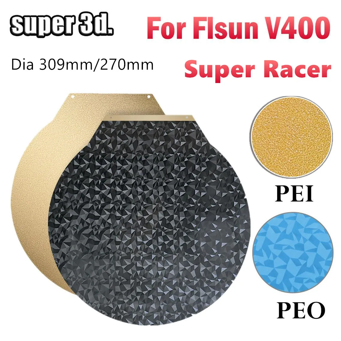 Placa peo redonda para flsun v400 sr pei, folha de aço magnética dupla face, placa de construção de impressora 3d para v400 flsun super racer