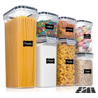 Conjunto de recipientes de alimentos para cozinha, 7 peças, sem BPA, caixa de armazenamento hermética de plástico com 10 adesivos e caneta