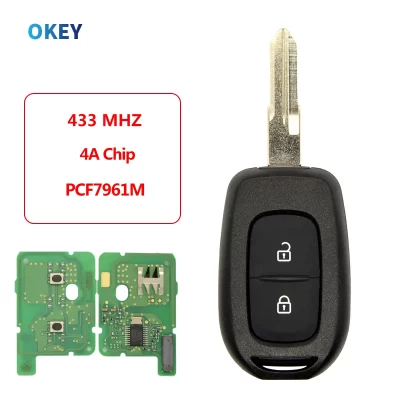 Chave remota de carro Okey PCF7961M 4A Chip 433mhz para Renault Dacia Logan Lodgy Dokker Duster Trafic Clio Master 2 botões com VAC102