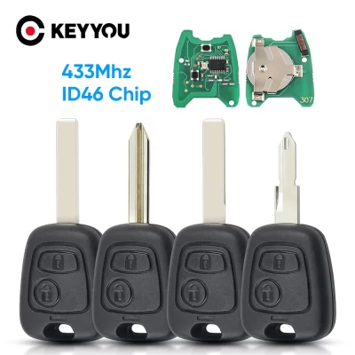 Keyyou chave remota do carro 433mhz id46 para peugeot 106 107 206 306 307 207 407 parceiro para citroen c1 c2 c3 c4 saxo picasso