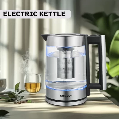 Chaleira elétrica de vidro de borosilicato alto, chaleira doméstica 1,8l, desligamento automático 1800w