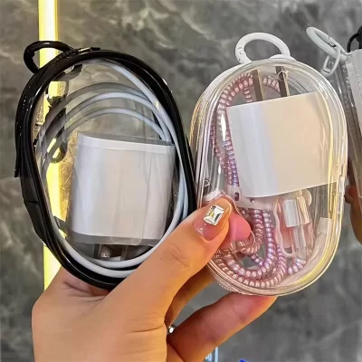 Portátil mini saco de armazenamento de cabo de carregamento transparente com zíper multifuncional caso fone de ouvido acessórios de viagem com chaveiro