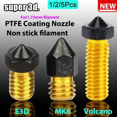 1/2/5 peças mk8/e3d/vulcão latão ptfe bico revestido filamento antiaderente 0.2/0.3/0.4/0.6/0.8/1.0mm impressora 3d ender 3 envio grátis