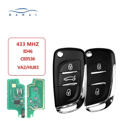 Chave de carro Dahai para Peugeot Partne 107 207 307 307S 308 407 607 para Citroen C2 C3 C4 C5 C6 433MHz ASK FSK 0536 HU83/VA2 Lâmina