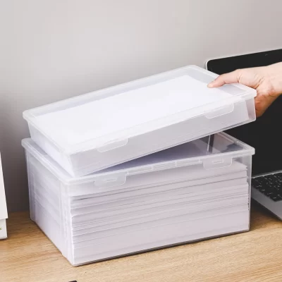 WORTHBUY Caixa De Armazenamento De Plástico Para Material De Escritório Grande Capacidade Transparente A4 Estojo De Armazenamento De Papel Desktop Organização De Armazenamento