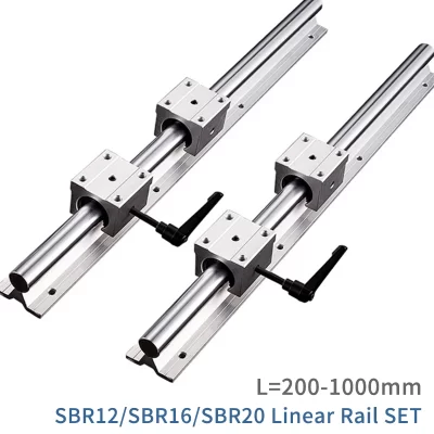 Trilho de guia linear 2 peças sbr12 sbr16 sbr20 300 400 500 600 700 800 1000mm trilho de suporte completo + 4 peças bloco de rolamento linear sbr16/12/20uu