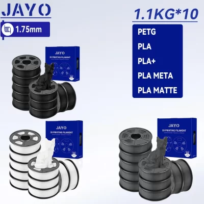 Jayo 10 rolos de filamento de impressora 3d petg/pla/pla plus/pla meta/pla fosco 1.75mm 100% sem bolhas materiais de impressão 3d não tóxicos