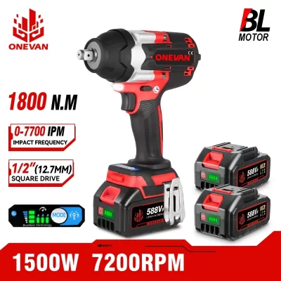 Chave de impacto elétrica sem escova, torque 1800n.m, para caminhões, chave sem fio de 1/2 polegadas, ferramenta elétrica para bateria de 21v 18v