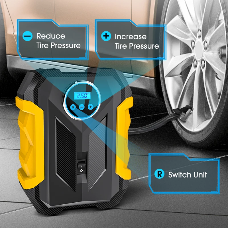 Carsun portátil automóvel compressor de ar digital bomba de inflação dos pneus lâmpada led bomba de compressão dos pneus compressor para carro motocicleta - Image 4