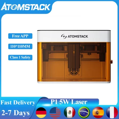 Atomstack p1 gravador a laser aplicativo gratuito 5w máquina de corte e gravação a laser seguro de alta velocidade para muitos materiais impressora a laser