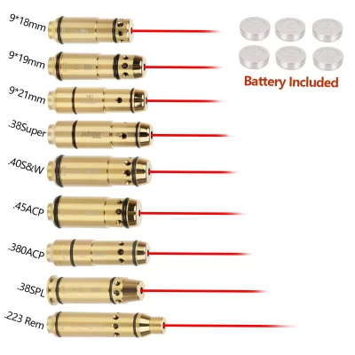 Bala de laser de treinamento glock tático 9mm/380acp/223rem/45acp cartucho de treinamento a laser de fogo seco ponto vermelho treinamento a laser furo visão