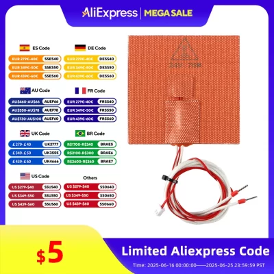 FYSETC 24V 75W 100*100mm almofada de aquecimento de silicone com termistor NTC 100K para impressora 3D Voron V0 0.1 0.2