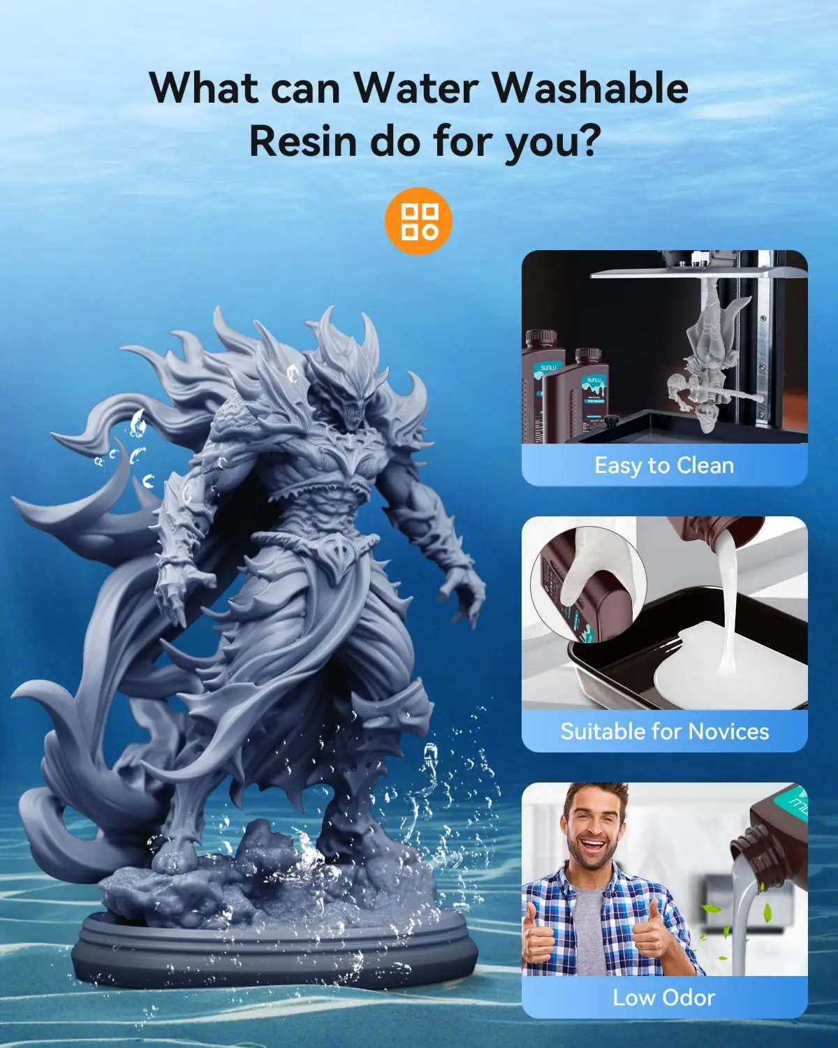 Sunlu 5kg padrão/resina 3d de lavagem de água 405nm resina uv para a maioria dos materiais de impressora 3d sla/dlp/lcd sensível ao uv 1kg - Image 3
