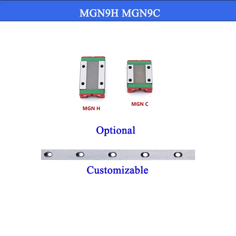 1pc 9mm guia linear mgn9 mgn9h mgn9c 100 150 200 250 300 350 400 450 500 550mm trilho linear + bloco mgn9h ou mgn9c impressora 3d cnc - Image 2