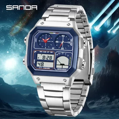 SANDA 6257 Moda Masculina Relógio Eletrônico Esportes Calendário Multifuncional Luz Noturna Despertador À Prova D 'Água Relógio Digital