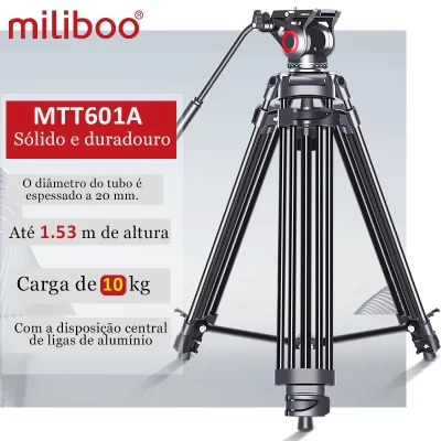 Miliboo mtt601a tripé de câmera de cabeça fluida resistente de alumínio para filmadora/suporte dslr/suporte/suporte tripé de vídeo profissional