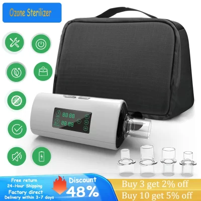 Desodorizante de esterilizador de ozônio portátil, CPAP Cleaner, 2000mAh Respirador de filtro de ar, Recarregável Home Mute Timing CPAP Cleaner