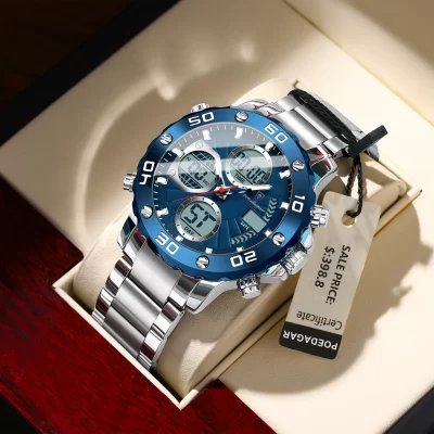 Poedagar esporte relógio de pulso para homem led alarme dupla exibição tempo digital quartzo relógio masculino eletrônico à prova dwaterproof água relógios reloj