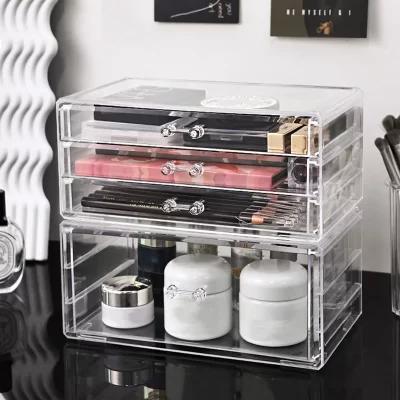 Caixa de armazenamento de cosméticos acrílicos, caixa de armazenamento de batom, rack de armazenamento de maquiagem de gaveta de mesa, caixa de armazenamento de jóias transparente