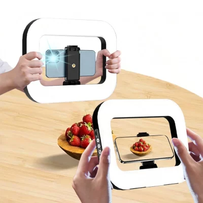 Luz selfie de 11 polegadas com suporte giratório e suporte para celular LED luz selfie portátil mini luz de preenchimento para fotografia de celular