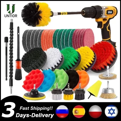 Unior conjunto de fixação de escova de broca elétrica, escova de purificador de energia, polidor de carro, kit de limpeza de cozinha e banheiro, ferramentas de limpeza de banheiro