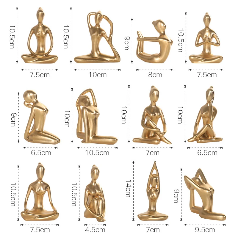 Ermakova 12 estilos de arte abstrata resina yoga poses estatueta porcelana senhora figura estátua casa yoga estúdio decoração ornamento - Image 6