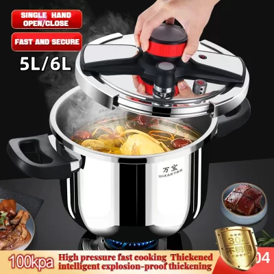 Panela de pressão espessada multifuncional, aço inoxidável, panela de pressão de cozinha, à prova de explosão, fogão a gás, 5L, 6L