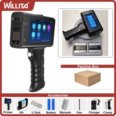 Impressora jato de tinta portátil inteligente, máquina de codificação automática, linha de montagem, saco de embalagem de etiquetas, código qr, código de barras, data de validade