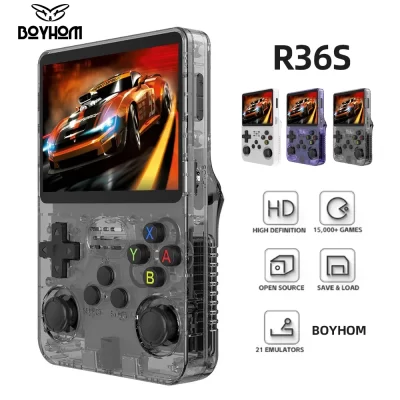 Boyhom r36s retro handheld console de videogame sistema linux 3.5 Polegada tela ips r35s pro portátil bolso player vídeo 64gb jogos