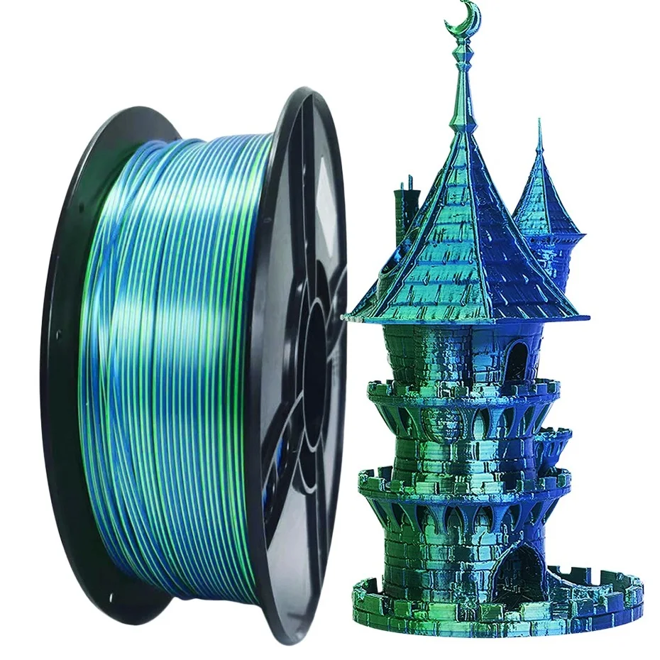 Novo filamento de seda dupla cor pla 1.75mm 1kg 500g 250g impressora 3d material plástico duas cores pla filamento sedoso prata azul - Image 3