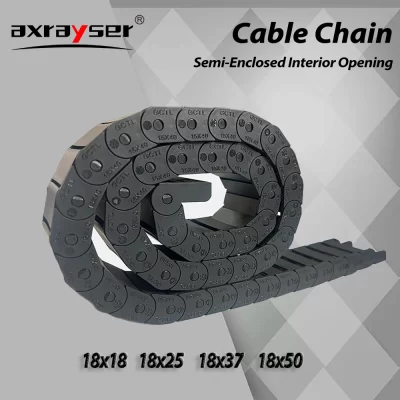 Corrente de cabo semi-fechada, raio de dobra de abertura interna 28 38 48 60 75mm 18x18 18x25 18x37 18x50 1m para máquina roteadora cnc