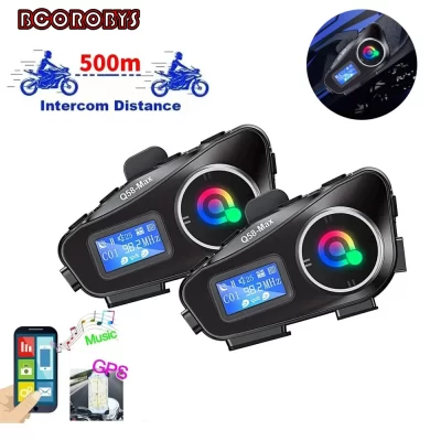 Q58-Max capacete da motocicleta interfone fone de ouvido bluetooth display lcd 2 pilotos música compartilhar com luz led 500m interfone