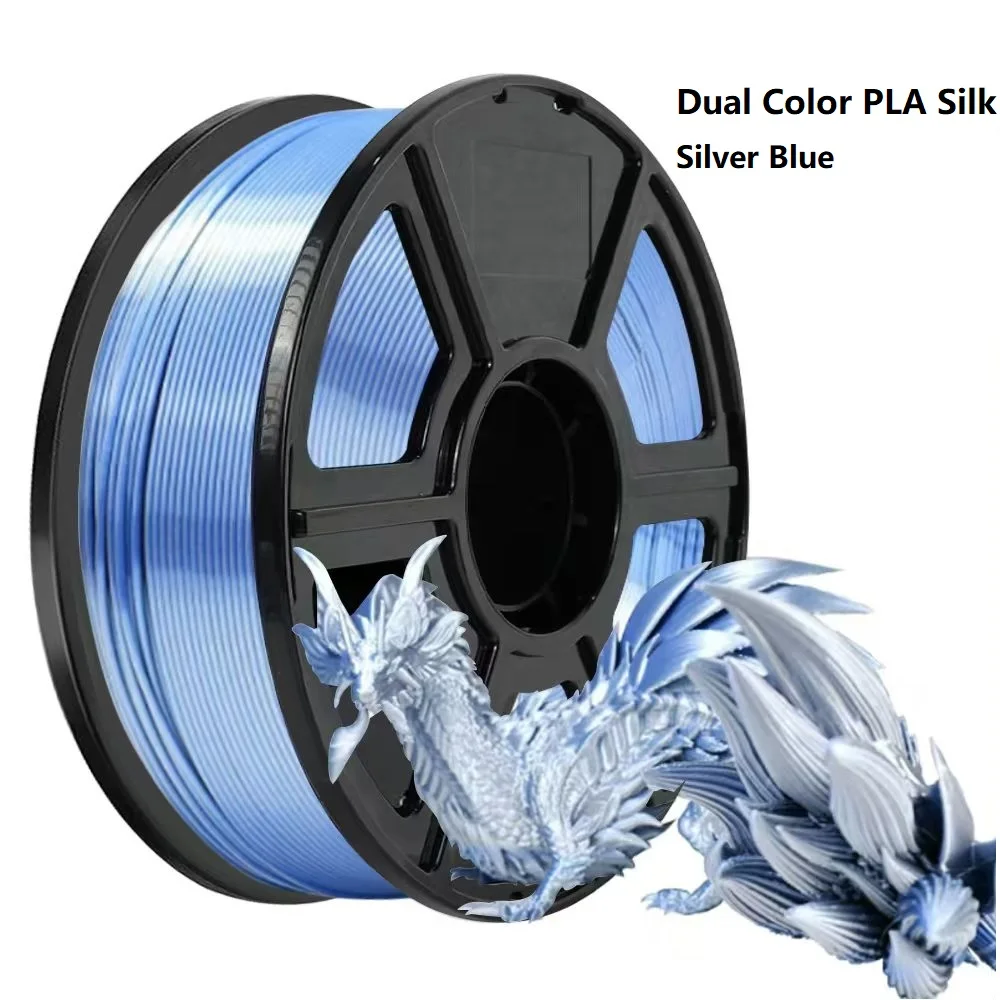 Novo filamento de seda dupla cor pla 1.75mm 1kg 500g 250g impressora 3d material plástico duas cores pla filamento sedoso prata azul