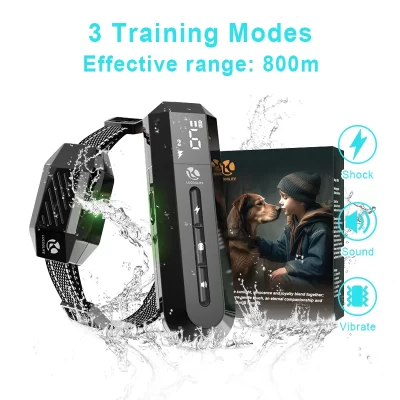 Coleira de choque para cães, coleira vibratória elétrica recarregável para treinamento com controle remoto magnético ajustável à prova d'água e colar com 3 modos