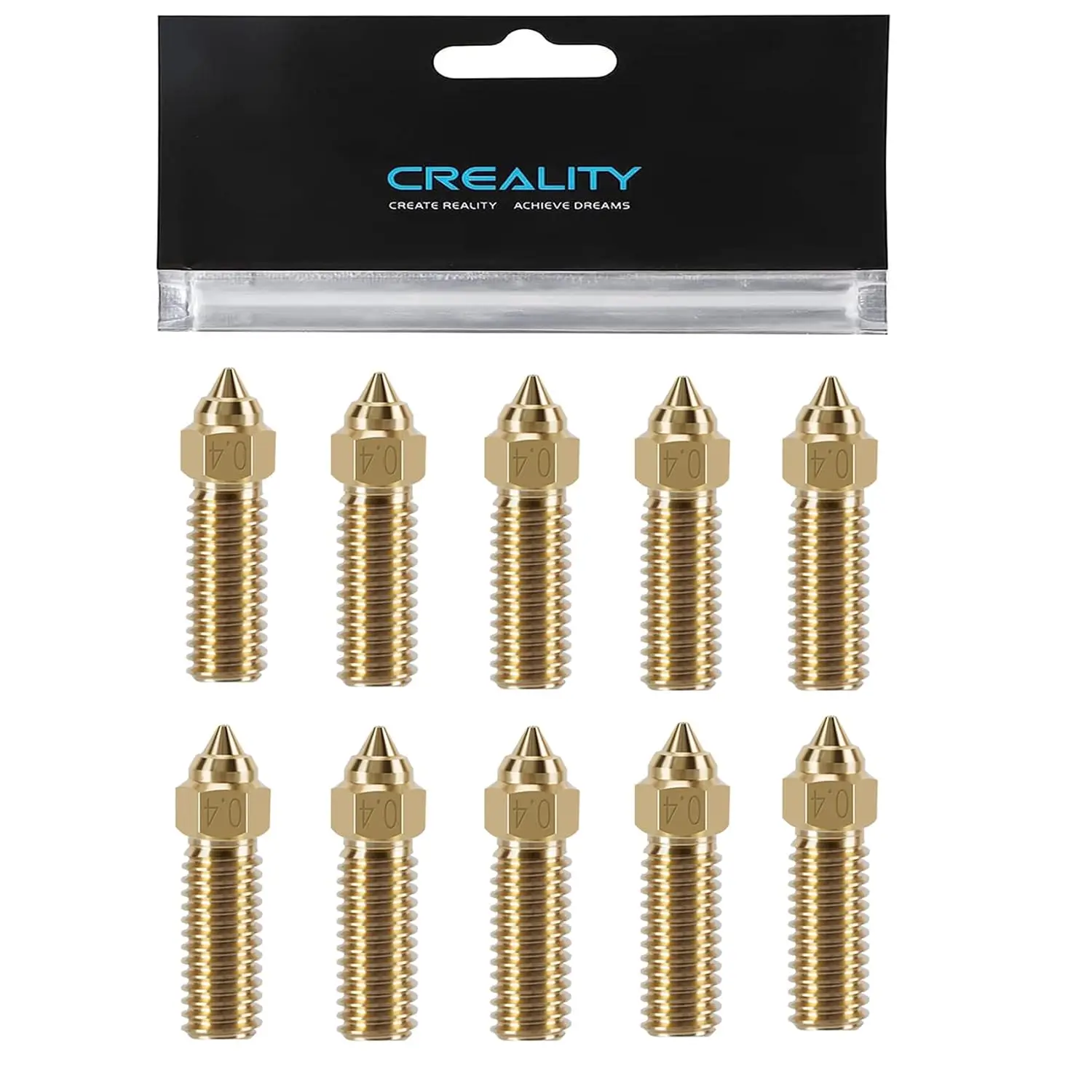 Creality-High Speed Brass Bicos Kit, Bicos de Impressora 3D, K1 Max, Ender 3, V3 KE, CR-10 SE, CR-M4, 10pcs, 0,4mm, 10pcs
