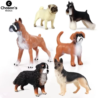 Multi raça em miniatura boxer bulldog schnauzer filhote de cachorro animal figura de ação modelo estatuetas brinquedo para animais de estimação decoração para casa ornamento