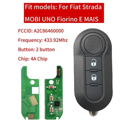 Jingxin Chave remota flip de 2/3 botões HITAG AES 7945 4A Chip 433Mhz A2C 86460000 Fob para chave de carro Fiat Strada MOBI UNO Fiorino E MAIS