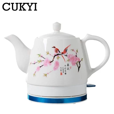 Chaleira elétrica de cerâmica, 1l, caldeira de chá, desligamento automático, base removível, proteção anti-seco, ferramentas de cozinha, pote de saúde doméstico