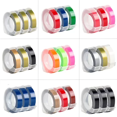 3 pçs compatível dymo 3d etiqueta fita 9mm dymo 3d gravação fita para dymo motex e101 e202 manual máquina de escrever 12965 1610 fabricante de etiquetas