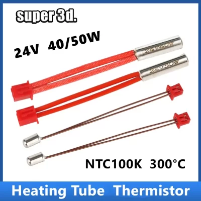 Aquecedor de cartucho 40/50W 24V de alta temperatura 300 ° Tubo de aquecimento termistor C NTC100K para impressora 3D Sprite Extruder Ender 3 S1 Pro