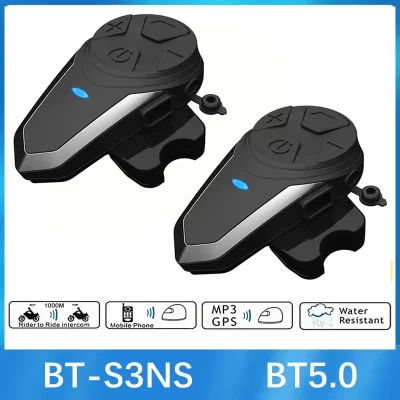 BT-S3NS Capacete de motocicleta Interfone Capacete de moto BT5.0 Fone de ouvido à prova d'água Intercomunicador BT Interfone FM