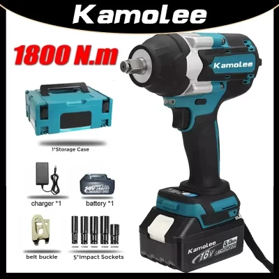 【1800N.m】Kamolee DTW700 Chave de impacto elétrica 1800 N.m Alto torque 1/2 polegadas compatível com bateria Makita de 18V