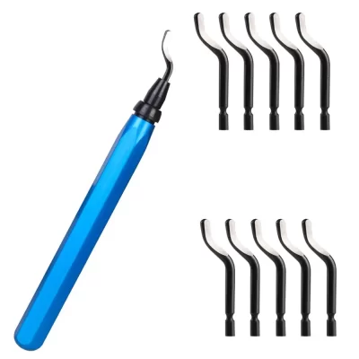 Ferramenta de rebarbação com alça de metal + 11 lâminas HSS (aço) giratórias de 360 graus para impressora 3D de plástico de cobre de tubo de resina