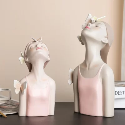 Artlovin-figuras de fadas de borboleta, estatuetas de menina rosa, estátuas de mesa de resina, busto de menina criativa com borboletas, artesanato de decoração de casa